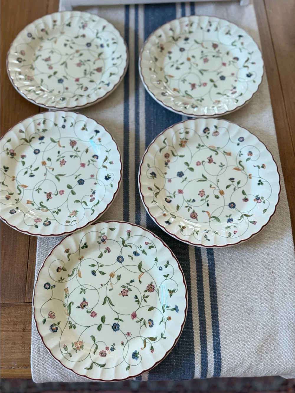 Set Of 5 Staffordshire tableware Oakwood Salad  Plates 8” Red Rim NWOT